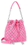 Rhinestone Studded Drawstring Hobo - Pink