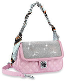 Scarf Accented Sparkling Top Flap Shoulder Bag - Pink