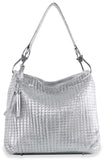 Rhinestone Accented Pleated Hobo Handbag - Silver