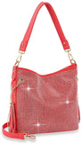 Sparkling Rhinestone Hobo Handbag - Coral