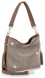 Sparkling Rhinestone Hobo Handbag  - Taupe