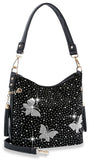 Sparkling Butterfly Hobo Handbag  - Black