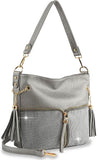 Rhinestone Zip Hobo Handbag - Pewter