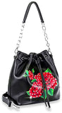 Graphic Rose Print Drawstring Hobo Handbag