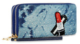 Decorative Denim Dual Zip Wristlet Wallet