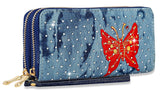 Decorative Denim Butterfly Wristlet Wallet