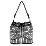 Rhinestone Bling Drawstring Hobo - Dark Red