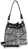 Rhinestone Bling Drawstring Hobo - Black