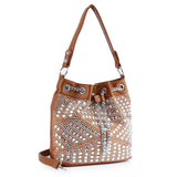 Rhinestone Bling Drawstring Hobo - Dark Red