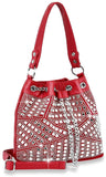 Rhinestone Bling Drawstring Hobo - Dark Red