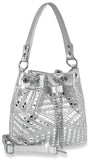 Rhinestone Bling Drawstring Hobo - Silver