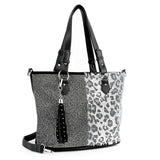 Two Tone Animal Print Tote Handbag