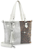 Two Tone Animal Print Tote Handbag