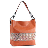 Rhinestone Bling Design Hobo Handbag - Peach