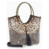 Leopard Print Rhinestone and Tassel Tote - Leopard