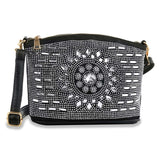 Rhinestone Covered Unique Crossbody Sling - Black