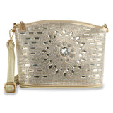 Rhinestone Covered Unique Crossbody Sling - Gold