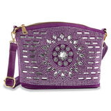 Rhinestone Covered Unique Crossbody Sling - Purple