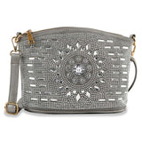 Rhinestone Covered Unique Crossbody Sling - Pewter