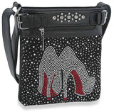 High Fashion Heels Rhinestone Crossbody Sling - Black
