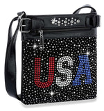 Red White and Blue Bling USA Crossbody Sling - Black