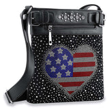 Rhinestone Americana Heart Flag Crossbody Sling