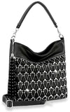 Sparkling Rhinestone Design Hobo Handbag - Black