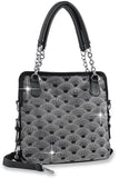 Art Deco Pattern Rhinestone Shoulder Bag - Black