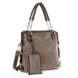 Rhinestone Covered Accessorized Shoulder Bag - Coffee