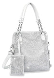 Rhinestone Covered Accessorized Shoulder Bag - White