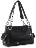 Ring Accented Sparkling Shoulder Bag - Black