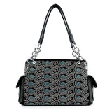 Patterned Rhinestone Shoulder Bag - Black