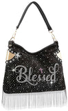 Beaded Fringe Blessed Hobo Handbag