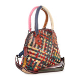 Genuine Leather Colorful Woven Satchel