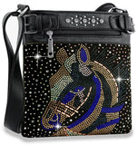 Rhinestone Horse Crossbody Sling - Black