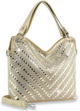 Chevron Design Rhinestone Handbag - Gold