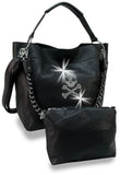 Skull Design Rhinestone Handbag Set - Black