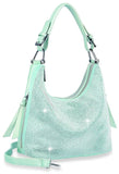 Rhinestone Accented Hobo Handbag - Mint
