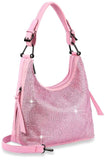 Rhinestone Accented Hobo Handbag - Pink