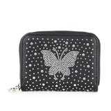 Rhinestone Butterfly Design Petite Zip Around Wallet