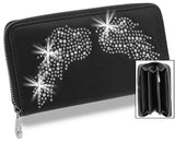 Wings Design Rhinestone Accordion Wallet - Black