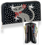 Cat Design Rhinestone Accordion Wallet