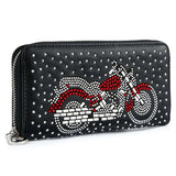 Motorcycle Design Rhinestone Accordion Wallet