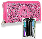 Rhinestone Pattern Accordion Wallet - Fuchsia