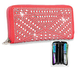 Rhinestone Design Accordion Wallet - Coral