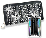 Rhinestone Design Accordion Wallet - Black