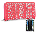 Rhinestone Design Accordion Wallet - Coral