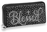 Blessed Rhinestone Bling Accordion Wallet - Black