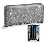 Faith Rhinestone Bling Accordion Wallet - Pewter