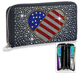 Patriotic Flag Rhinestone Heart Accordion Wallet